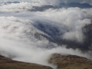 Clouds in the valley to the west of Helvellyn.